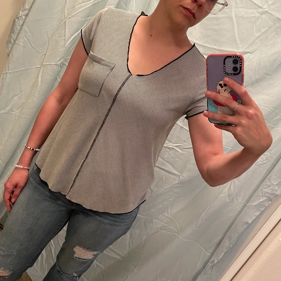 Black white stripe pocket blouse - Picture 2 of 6